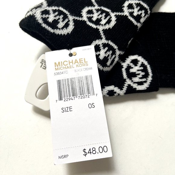 NWT Bundle 2PC MICHAEL KORS Gloves Black White Brown Signature Logo Acrylic - Picture 4 of 6